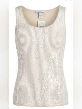 🆕️Peter Nygard Cream White Sequin Tank Top Scoop Neck Sleeveless Blouse NWT